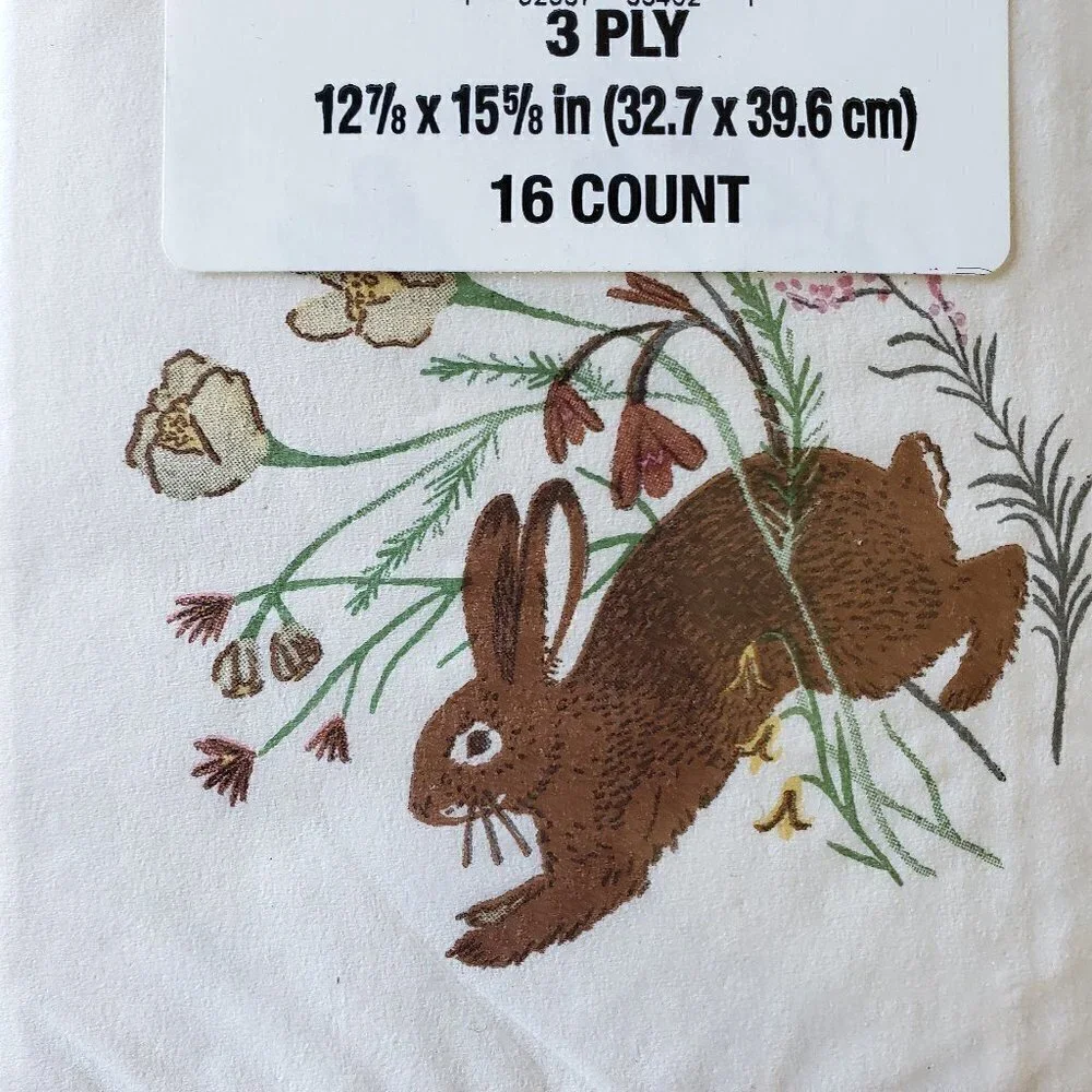 NWT – (Set of 3 pkgs) 16ct Paper Napkin per package Bunny Rabbit Flower